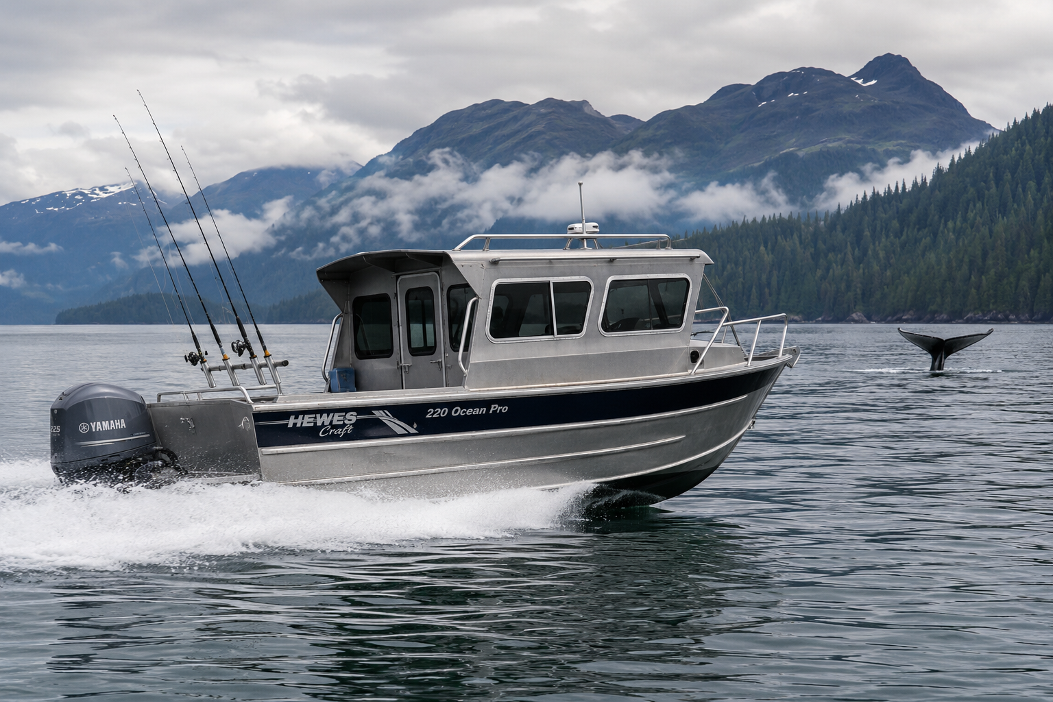 Hewescraft rental boat rigged for self-guided fishing out of Coffman Cove