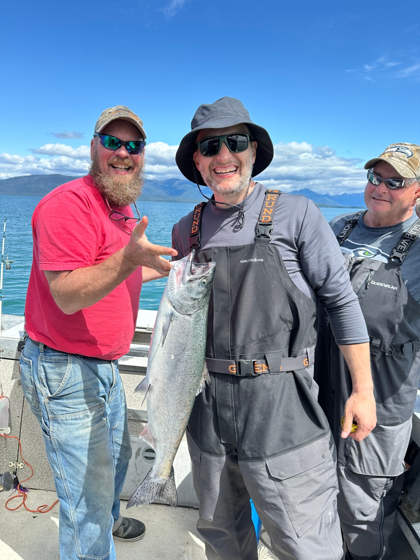 Guests celebrating a fresh King salmon